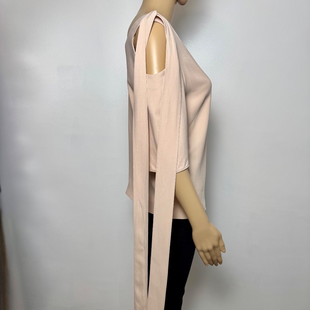 NWT STELLA McCARTNEY Blush Pink V-Neck Blouse Cold Shoulder w Ties, Size S / 4 - Picture 5 of 13